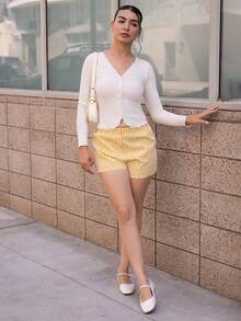 Andrea Bello 女士蕾丝荷叶边修身开衫长袖上衣 - 米色 - 查看 3