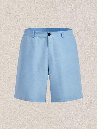 Mercer Haus 男士休闲斜插口袋短裤 亚麻短裤 宽松及膝 清凉 幸运 纯色 夏季基础款 男士浅蓝色短裤 男士夏季短裤 男士度假短裤 浅蓝色泳裤 泳池短裤 男士，适合在夏威夷等夏季热带度假穿着。
