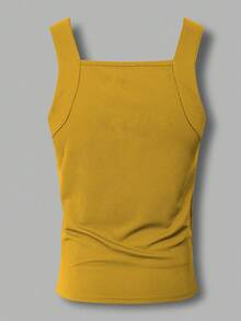 Manfinity Dauomo Camiseta sin mangas casual de ajuste ceñido y unicolor para hombre - Amarillo - Ver 2