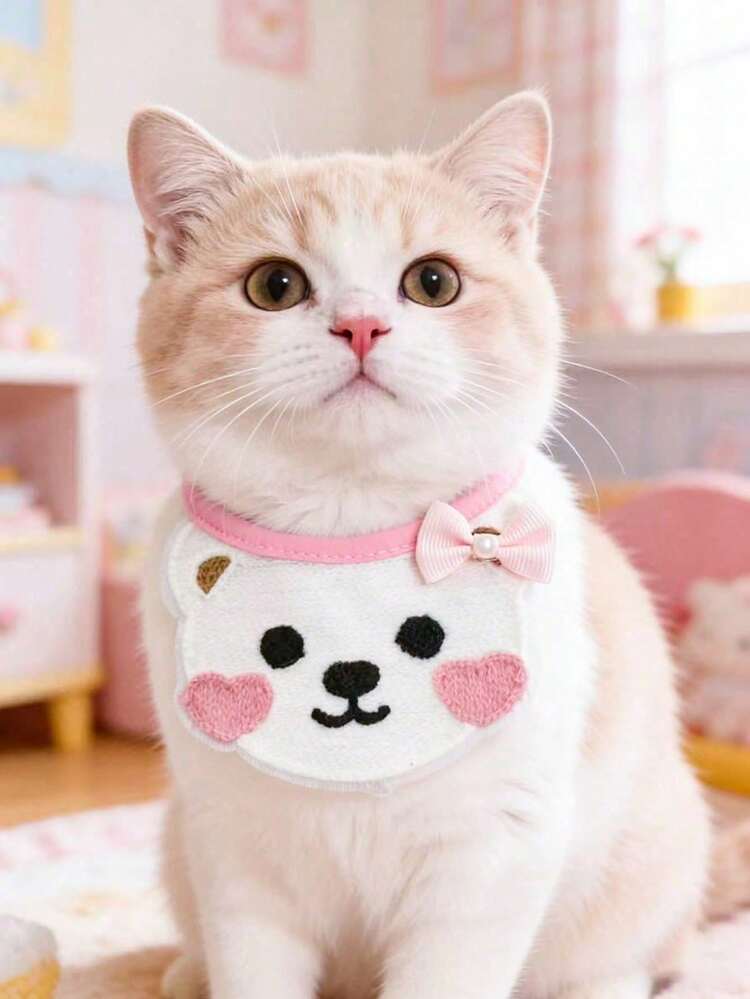 PETSIN 1 件装宠物可爱卡通围兜，宠物狗猫立体针织可爱卡通刺绣围兜，颈围可调节，宠物配件，宠物 - 彩色 - 查看 23