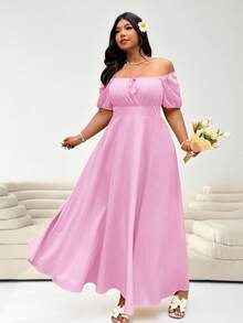 Solflare Plus Size Women Cerise Pink Summer Curve Dress,Short Sleeve Tie Front Waist Cinched Elegant Holiday Party Outfits,Casual Wedding Guest Dress - Pink - View 6