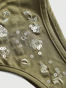 ROMWE Top corto con recortes, nudo delantero y detalles de lentejuelas sexy estilo Y2K para mujeres - Verde - Ver 2
