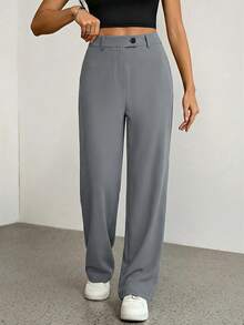 SHEIN Tall Quần nữ dáng suông rộng, màu trơn, khóa kéo, kiểu dáng tối giản, thích hợp mặc hàng ngày. - Màu Xám nhạt - Xem 5