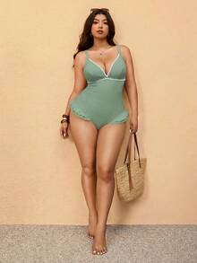 Elaquor 大码女士连体泳衣，适合海滩度假、泳池派对、沙滩派对 - 綠色 - 查看 3