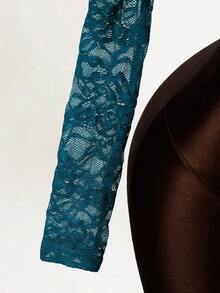 BamGleam 女士长袖性感蕾丝连体衣 - 深色水洗藍 - 查看 6