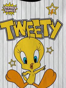 LOONEY TUNES X SHEIN Áo thun ngắn tay in hình hoạt hình cho bé gái, in toàn thân. - trắng - Xem 4