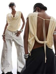 LYSMO 2026 New Arrive Minimalism Spring/Summer  Women's Solid Color Minimalist Backless Camisole - Light Yellow - View 10