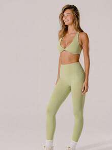 Aralina Quần legging thể thao nữ màu trơn, cạp cao, kiểu dáng thường ngày, đa năng. - Limelight Green - Xem 8
