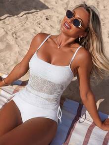 Swim Lushoire Women's Two Pieces Hollow Textured Fabric Casual Bikini Set - White - View 1