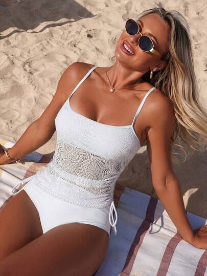 Swim Lushoire بيكيني كاجوال قطعتين نسائي من قماش منسوج مفرغ