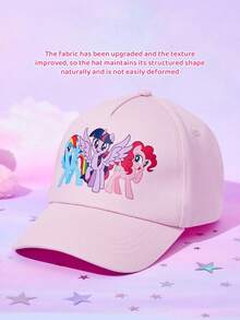 My Little Pony X SHEIN 升级版可爱卡通防晒粉色棒球帽，专为儿童和女孩设计，透气、柔软、舒适，适合旅行和户外活动，图案为暮光闪闪、碧琪和云宝黛西。 - 粉色 - 查看 4
