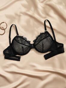 Charlaine 1pc Lace Patchwork Women's Underwire Bra - Black - View 3