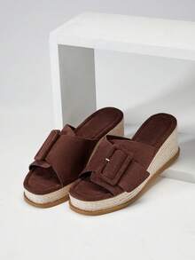 SHUZIA Giày đế xuồng kiểu espadrille tối giản dành cho nữ, chất liệu giả da lộn, có khóa cài, đế dày. - Màu nâu Sô-cô-la - Xem 5