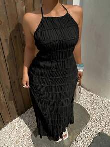 Dazy Plus Chiffon Mesh Sexy Lace-Up Backless Dress, Vacation Style Sun Dresses For Women Summer - Black - View 6