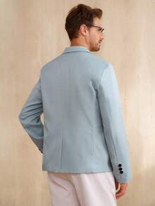 Manfinity Mode Men's Casual Versatile Solid Color Suit Blazer Men Brunch Linen Blazer Men Light Blue Blazer Men Blazer Casual Men Summer Blazer Men Formal Classic For Men Blazer For Men Casual Wonder Smart Casual For Men Men Suits For Men For Ceremony - Dusty Blue - View 2