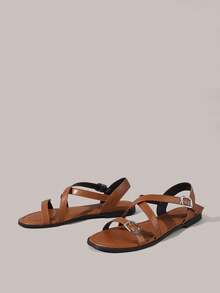 Styleloop Ladies, Buckles, Decoration, Flat Sandals, Vacation Atmosphere, Summer Wear, Travel Essentials - Brown - View 2