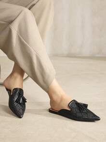 MOTF ELEGANT, COMFORTABLE, CHIC TASSEL SLIP-ON POINTED TOE FLAT MULES FOR WOMEN - Graphite Black - View 7