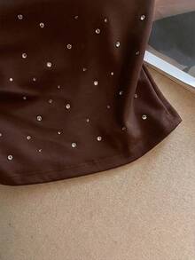 Women's Rhinestone Embellished Fitted Bandeau Top - Coffee Brown - View 6