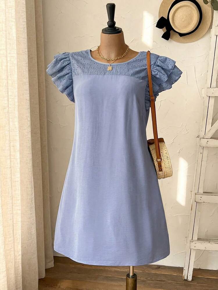Plus Size Solid Color Minimalist Daily Wear Cap Sleeve Dress