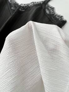 SHEIN EZwear 女士黑白梭织吊带背心两件套，家居服 - 彩色 - 查看 7