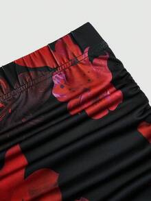 Sweetra French Elegant Floral Print Pencil Skirt, Suitable For Commuting, Party And Vacation Fall - Black - View 16