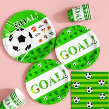 Green Football Disposable Plates, Napkins And Cups Set, Serves 20 Guests. This Disposable Party Set (Including Plates, Napkins And Cups) Is Perfect For Birthday Parties, Weddings And Family Picnics. - View 4