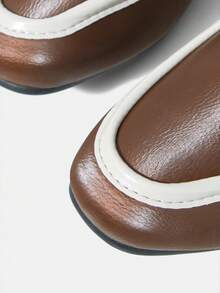 MOTF PREMIUM WOMEN'S COMFORTABLE CASUAL SQUARE TOE FLATS, FOR NEW YEAR HOLIDAY, SPRING SHOES SPRING BREAK EASTER FOR CHRISTMAS SPRING SHOES - brown and white - View 5