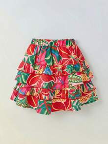 SHEIN Maija Kids Bộ 2 món gồm chân váy ngắn in họa tiết, dây đeo điều chỉnh được, xếp tầng, viền bèo nhún, kiểu dáng truyền thống cổ điển, trang phục thường ngày thời trang retro cho bé gái, thích hợp đi chơi, ở nhà, đi học, đi nghỉ mát, phong cách Boho. - Nhiều màu - Xem 10