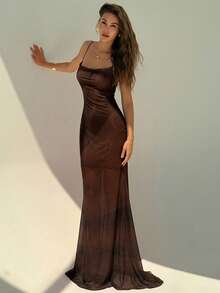Aloruh Đầm maxi hở lưng lãng mạn nhiều màu sắc phong cách Bohemian, kiểu dáng nghỉ dưỡng, in họa tiết lưới ombre cầu vồng, hàng mới về. - Cà phê - Xem 6