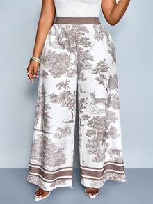 SOLERSUN Plus-Size Sexy And Elegant Women's Beach Vacation Spring/Summer Art Print Oil Painting Trousers Fall - Apricot - View 2