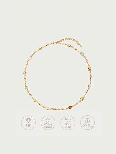 Glisma Collier de tempérament avec pierre précieuse de chaîne irrégulière texturée plaqué or 18 carats