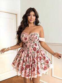 Vionelle Plus Size Sexy And Elegant Off-Shoulder Backless Resort Dress - Pink - View 2
