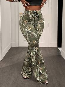 BamGleam 女士时尚通勤设计感喇叭裤 - 軍綠色 - 查看 4