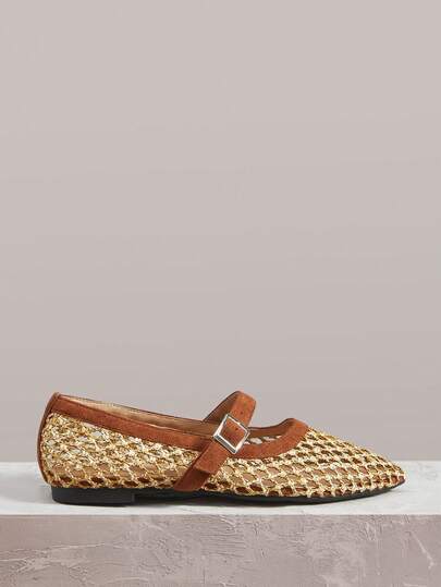 Styleloop Women's Woven Breathable Butterfly Decor Low-Top Square Toe Comfortable Elegant Flat Shoes, Vacation Style Travel Essential Bohemian