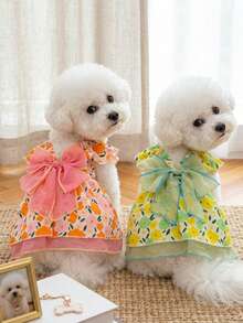 PETSIN 狗狗服装、猫咪服装、动物裙装、宠物春夏新品系列、幼犬连衣裙、公主风百搭连衣裙、条纹印花、小型动物服装、清凉防晒霜 - 彩色 - 查看 3