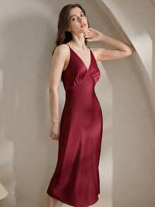 Ocili Áo ngủ hai dây mềm mại, thoải mái như lụa satin dành cho nữ - Màu Đỏ Sâu - Xem 4