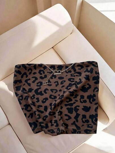 Resyla Top sin tirantes estampado de leopardo casual de verano