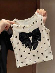 SHEIN Áo thun bé gái in nơ, kiểu dáng thường ngày, đa năng. - Màu be - Xem 7