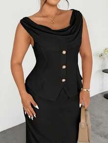 Firerie Plus Size Loose Neck Sleeveless Minimalist Design Elegant 2 Pieces Set, Summer - Black - View 6