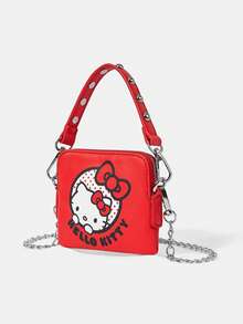 HELLO KITTY AND FRIENDS | SHEIN 1 buah Tas Tangan/Tas Selempang Kecil Wanita Modis, Manis, Imut, Serbaguna dengan Motif Merah Bercetak dan Hiasan Paku Keling, Dapat Digunakan Sebagai Tas Gantung Kecil (Tali Bahu Rantai Panjang yang Dapat Dilepas) - Merah 2 - View 2