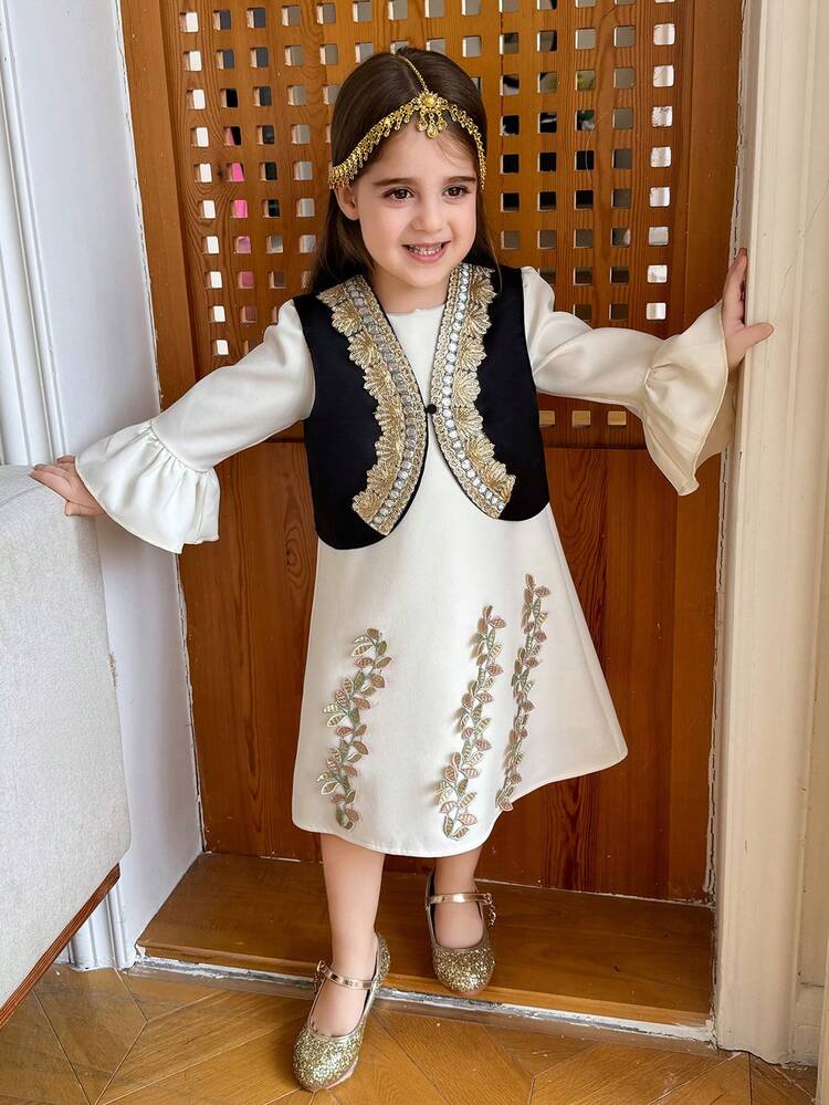 Young Girl Floral Trim Single-Breasted Vest Jacket Vacation