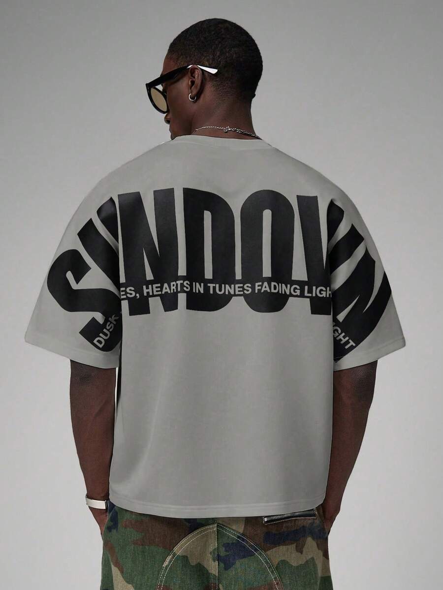 STYNVO Men's Letter Print Round Neck Short Sleeve Casual T-Shirt - Grey - View 1