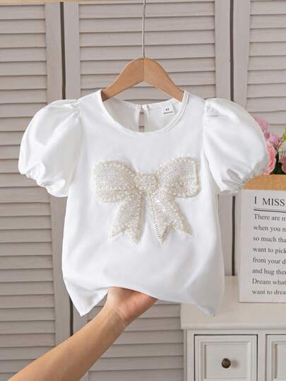 Elladie kids Áo sơ mi tay ngắn cổ tròn trang trí hình bướm cho bé gái