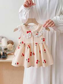 Young Girls' Cherry Print Sleeveless Tank Top With Ruffle Trim - Young Girl' Shirt - Apricot - View 2
