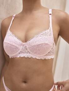 Bralution Áo ngực ren hoa gọng gợi cảm, Kawaii - Màu Hồng baby - Xem 5