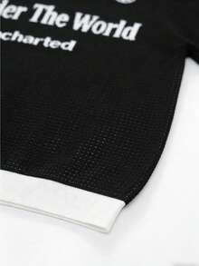 Manfinity EMRG Camiseta de punto casual de manga corta con gráfico de eslogan para hombre - Negro - Ver 8