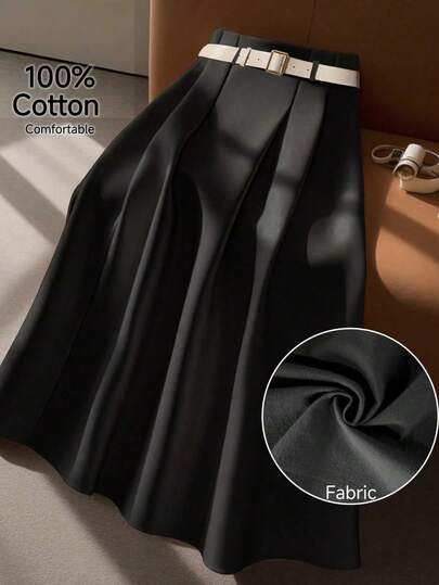 Franclia Black Cotton Blend Leather Trim Skirt