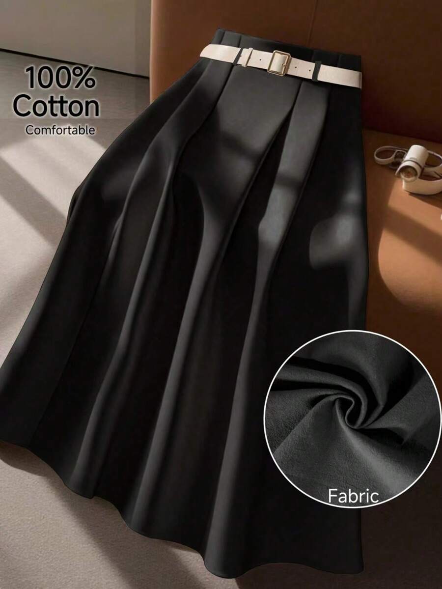 Franclia Black Cotton Blend Leather Trim Skirt - Black - View 1