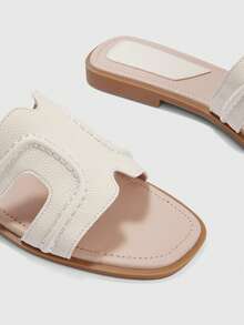 CUCCOO BIZCHIC Dép lê nữ mũi vuông, kiểu dáng retro, nhẹ, thích hợp cho mùa hè. - Màu be - Xem 3