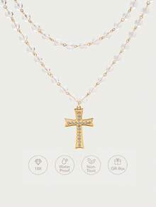 Women's Pendant Necklace,Premium/Old Money/Classy,Sexy/Vintage,For Mom/Women/Girl/Mother,Summer/Beach/Prom/Party,18K Gold-Plated,Layered/Gemstone/Beaded/Crystals - Gold - View 2